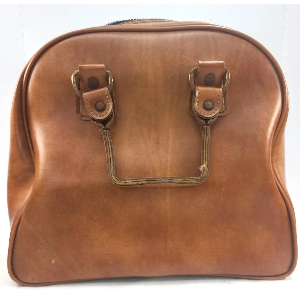 AMF VTG White, Brown & Black Single Bowling Ball Bag with Metal Rack Style 70s